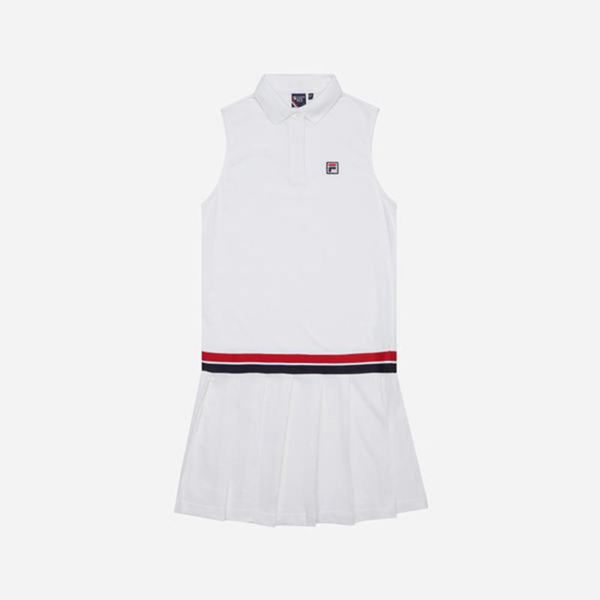 Vestidos Fila Mujer Blancas - Line Pleated - España 619358JXE